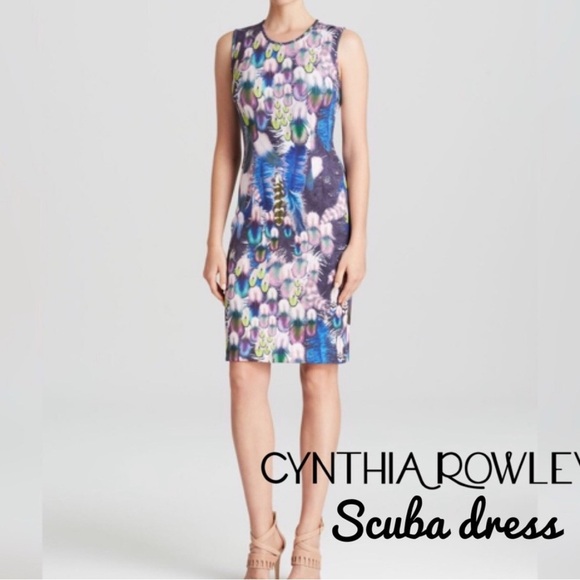 Cynthia Rowley Blue Purple Sheath Midi Dress stretchy - Picture 1 of 15